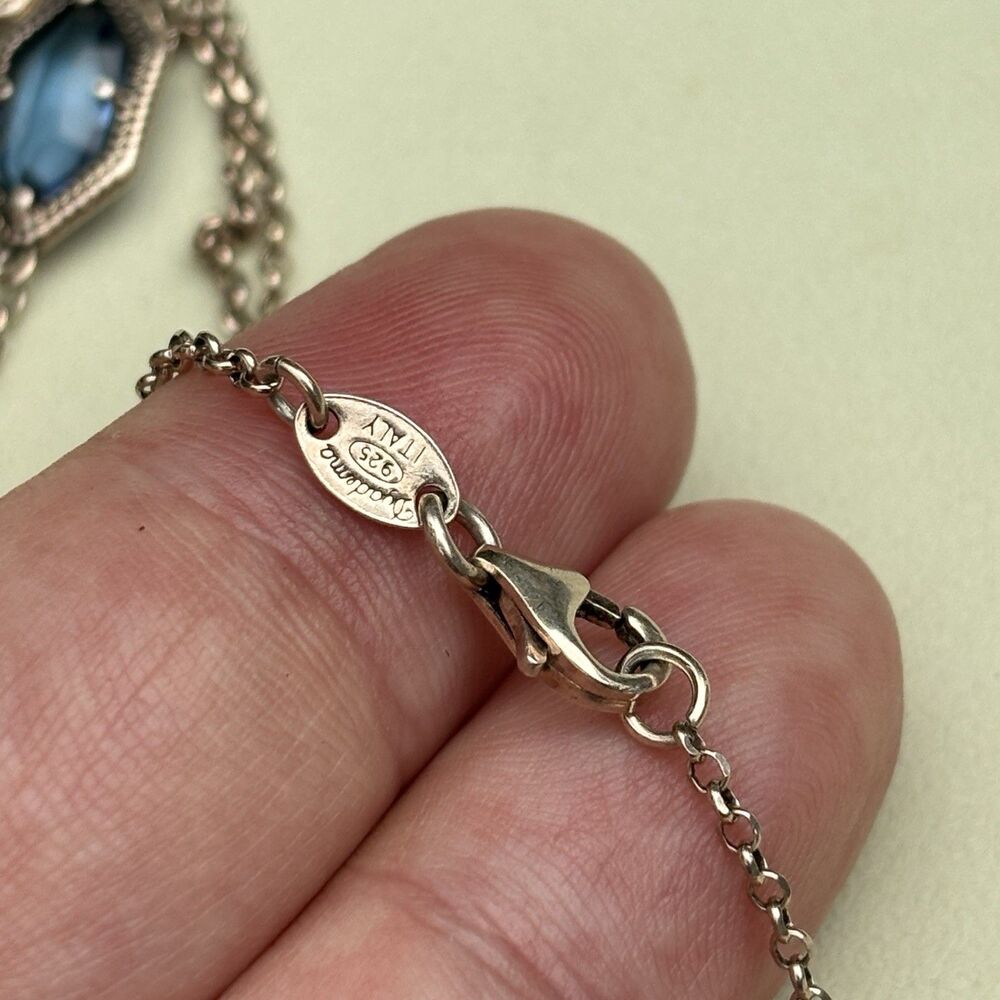 Dyadema Italy 925 Sterling Silver Rose Gold Tone Blue Crystal Station Necklace - Picture 4 of 6